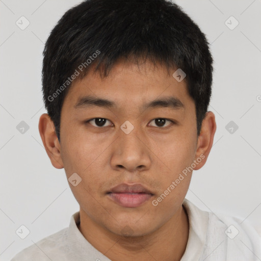 Neutral asian young-adult male with short  brown hair and brown eyes