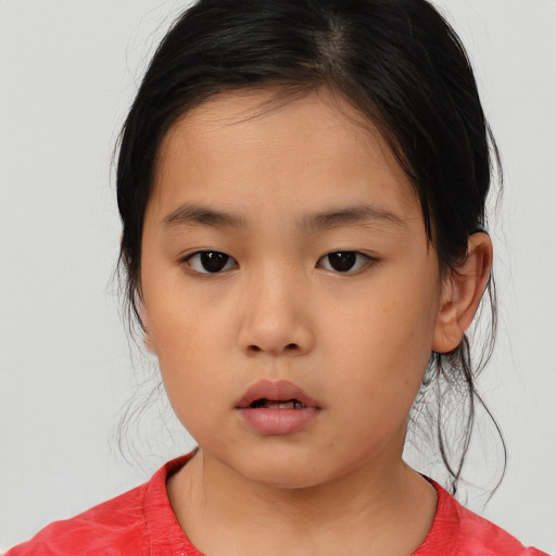 Neutral asian child female with medium  brown hair and brown eyes