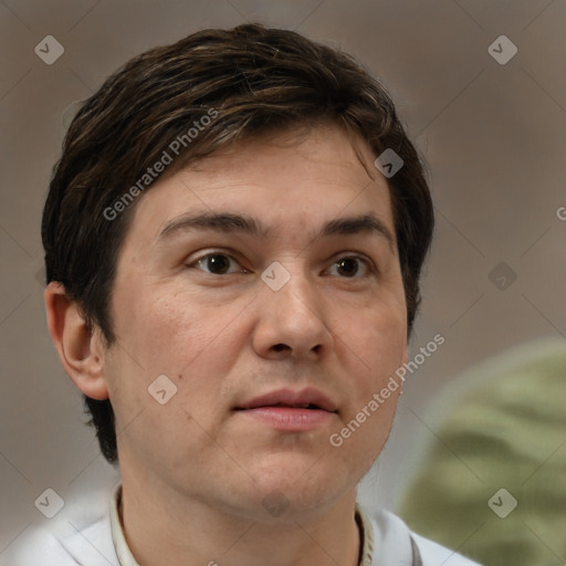 Neutral white adult male with short  brown hair and brown eyes