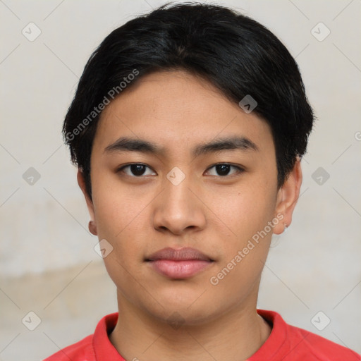 Neutral asian young-adult male with short  black hair and brown eyes