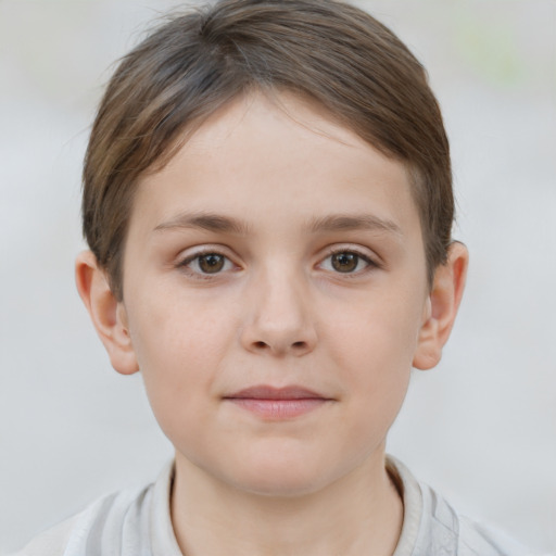 Neutral white child female with short  brown hair and grey eyes