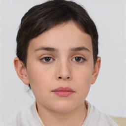 Neutral white young-adult female with short  brown hair and brown eyes