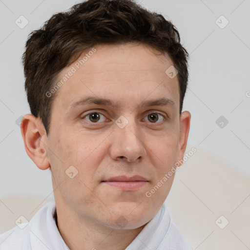 Neutral white adult male with short  brown hair and brown eyes