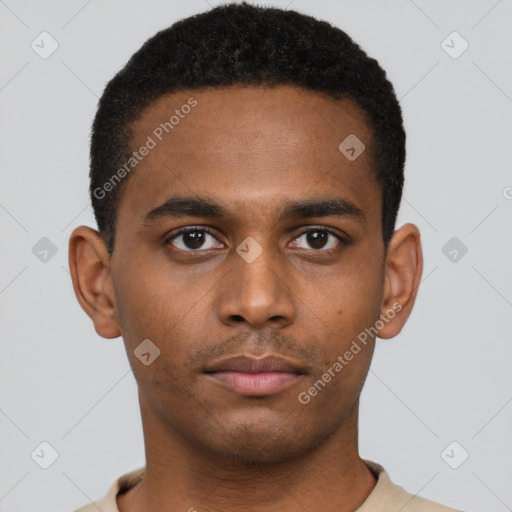 Neutral black young-adult male with short  brown hair and brown eyes