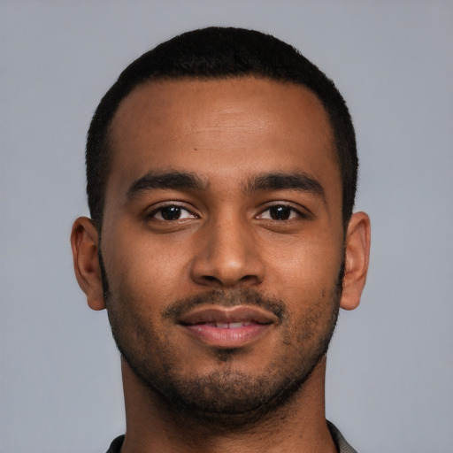 Neutral black young-adult male with short  brown hair and brown eyes