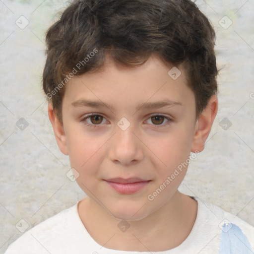 Joyful white child male with short  brown hair and brown eyes