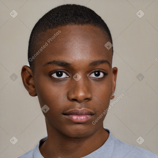 Neutral black young-adult male with short  brown hair and brown eyes