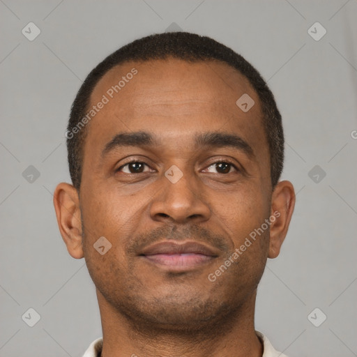 Neutral latino young-adult male with short  brown hair and brown eyes