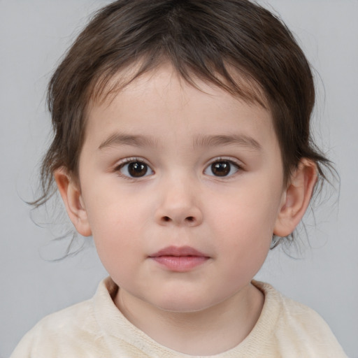 Neutral white child female with medium  brown hair and brown eyes