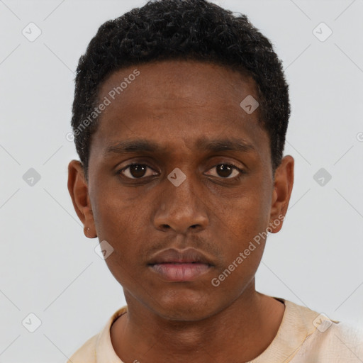 Neutral black young-adult male with short  brown hair and brown eyes
