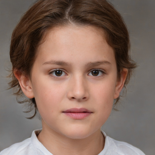 Neutral white child female with medium  brown hair and brown eyes