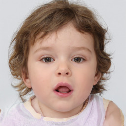 Neutral white child female with medium  brown hair and blue eyes