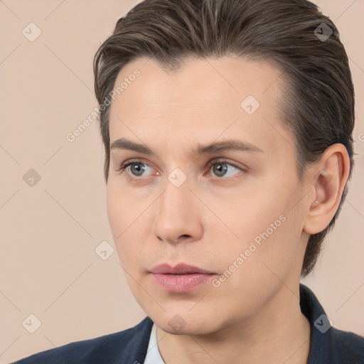 Neutral white young-adult male with medium  brown hair and brown eyes