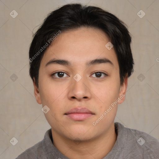 Neutral asian young-adult male with short  brown hair and brown eyes