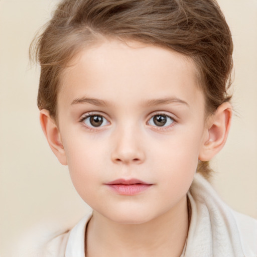 Neutral white child female with short  brown hair and brown eyes