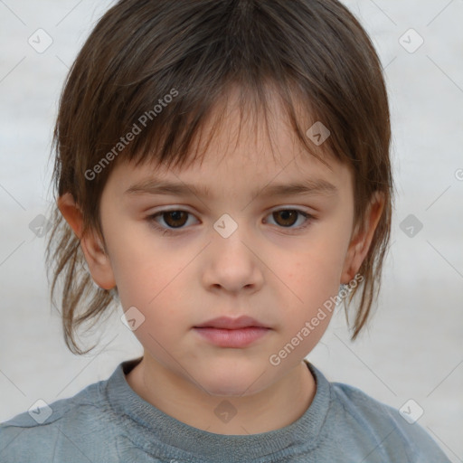 Neutral white child female with medium  brown hair and brown eyes