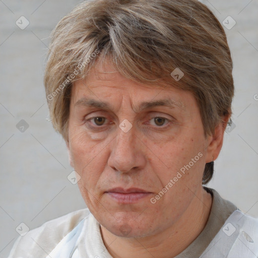 Neutral white middle-aged male with short  brown hair and brown eyes