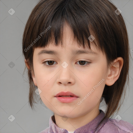 Neutral white child female with medium  brown hair and brown eyes