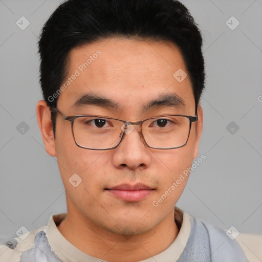 Neutral asian young-adult male with short  black hair and brown eyes