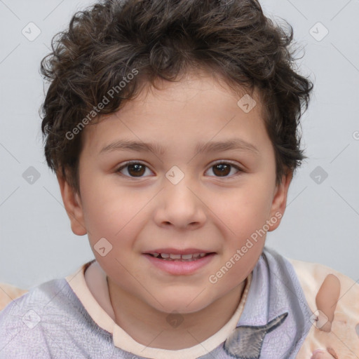 Joyful white child male with short  brown hair and brown eyes