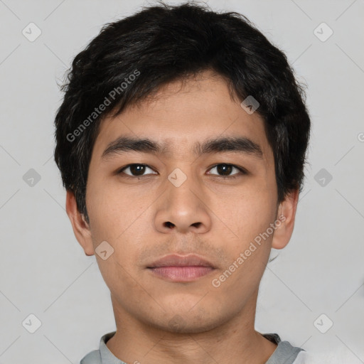 Neutral asian young-adult male with short  black hair and brown eyes