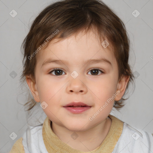 Neutral white child female with medium  brown hair and brown eyes