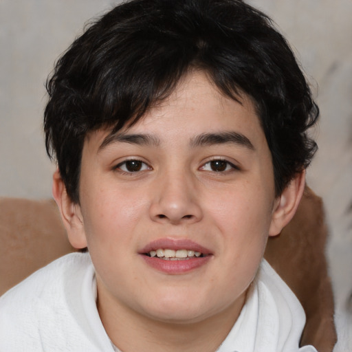 Joyful white young-adult male with medium  brown hair and brown eyes