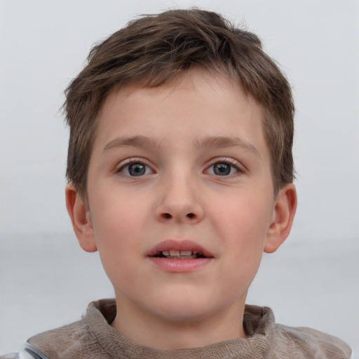 Neutral white child male with short  brown hair and grey eyes