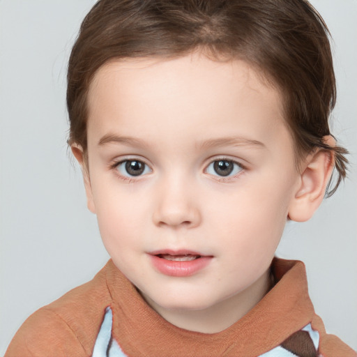 Neutral white child female with short  brown hair and brown eyes