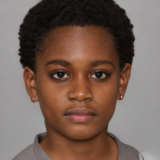 Neutral black young-adult female with short  brown hair and brown eyes