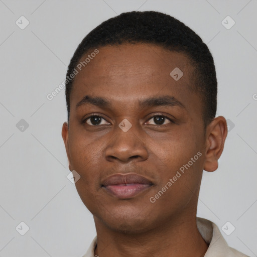 Neutral black young-adult male with short  brown hair and brown eyes