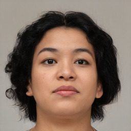 Neutral asian young-adult female with medium  brown hair and brown eyes