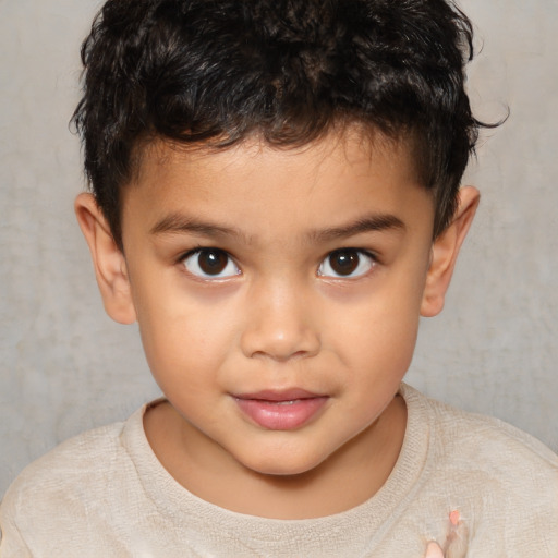 Joyful white child male with short  brown hair and brown eyes