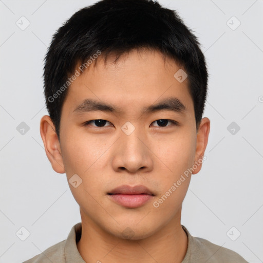 Neutral asian young-adult male with short  brown hair and brown eyes