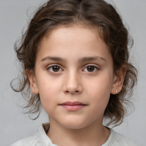 Neutral white child female with medium  brown hair and brown eyes