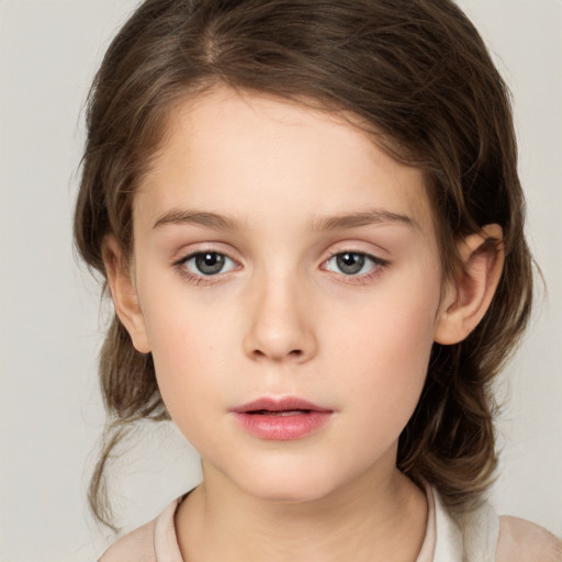 Neutral white child female with medium  brown hair and brown eyes