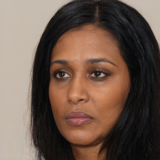 Neutral asian young-adult female with long  black hair and brown eyes