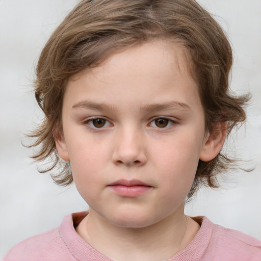 Neutral white child female with medium  brown hair and grey eyes