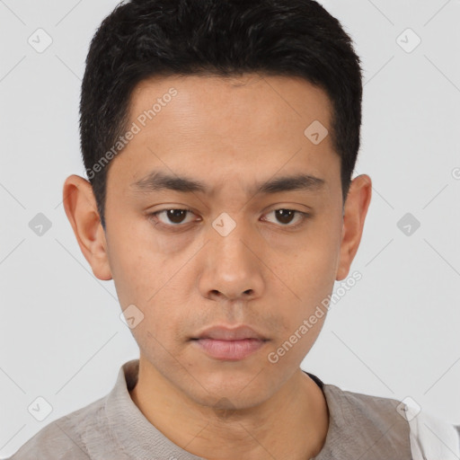 Neutral asian young-adult male with short  black hair and brown eyes