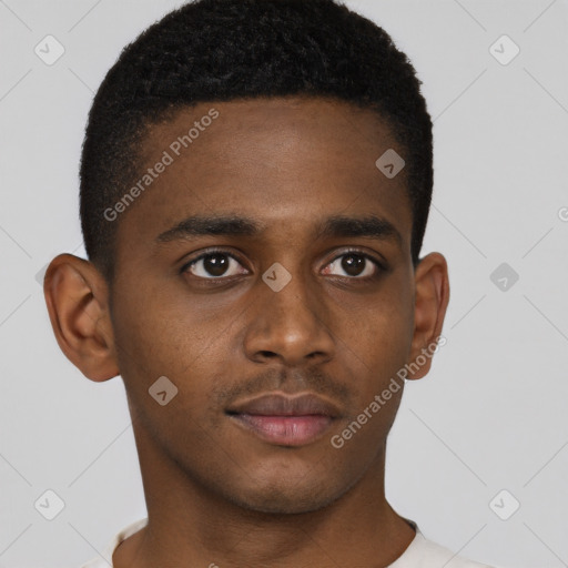 Neutral black young-adult male with short  brown hair and brown eyes