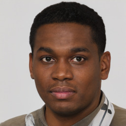 Neutral black young-adult male with short  brown hair and brown eyes