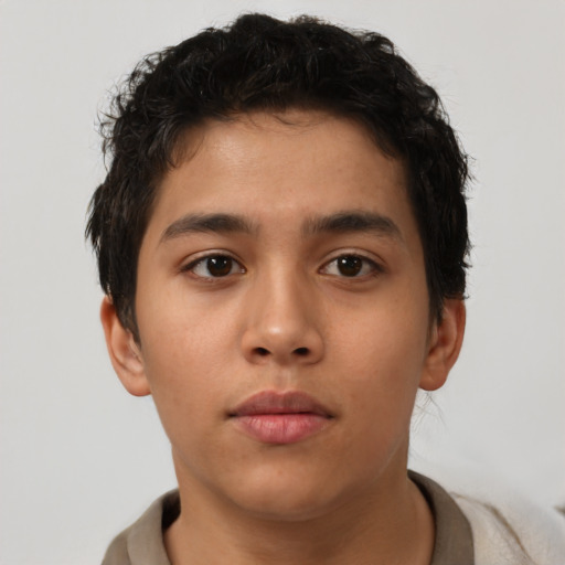 Neutral latino young-adult male with short  brown hair and brown eyes