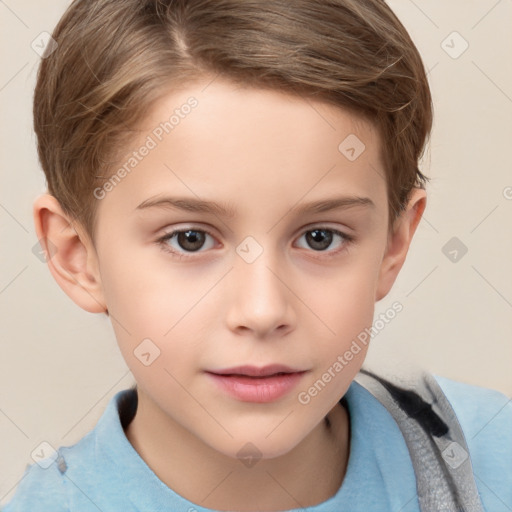 Neutral white child female with short  brown hair and brown eyes