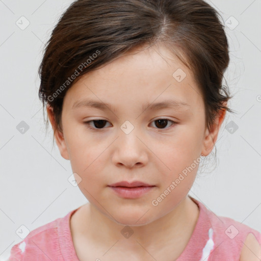 Neutral white child female with medium  brown hair and brown eyes