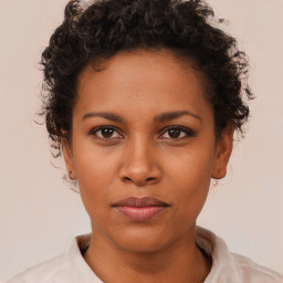 Neutral black young-adult female with short  brown hair and brown eyes