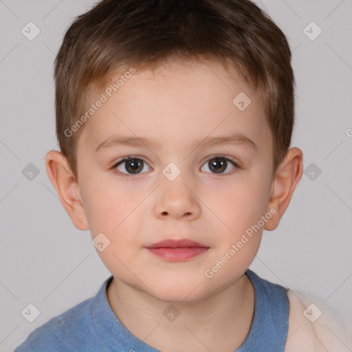 Neutral white child male with short  brown hair and brown eyes