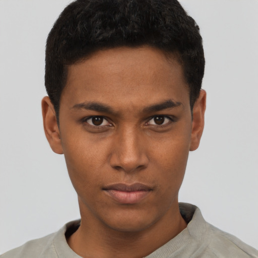 Neutral black young-adult male with short  brown hair and brown eyes