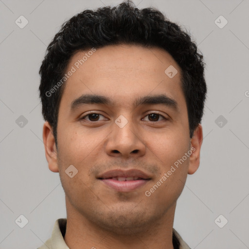 Neutral latino young-adult male with short  brown hair and brown eyes