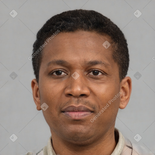 Neutral latino young-adult male with short  brown hair and brown eyes