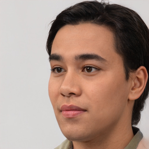 Neutral asian young-adult male with short  black hair and brown eyes